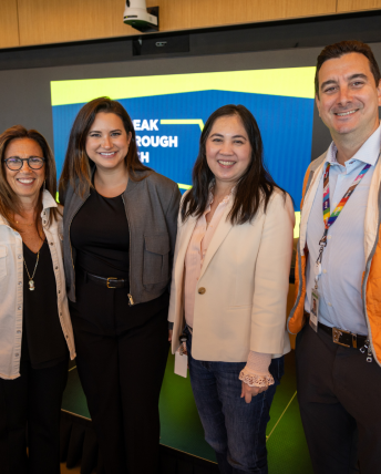 Judy Spitz, Allie K Miller, Teresa Tung, and Lee Barett pose for a photo at Accenture HQ.